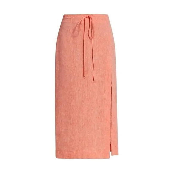 Matthew Burch Drawstring Midi Skirt in Red 1 Womens Linen - Picture 12 of 16